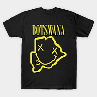 Vibrant Botswana Africa x Eyes Happy Face: Unleash Your 90s Grunge Spirit! Smiling Squiggly Mouth Dazed Smiley Face T-Shirt